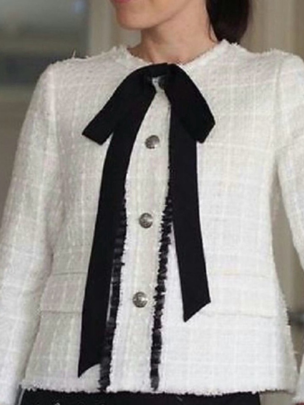 Zara Woman Tweed Bow Blazer Jacket